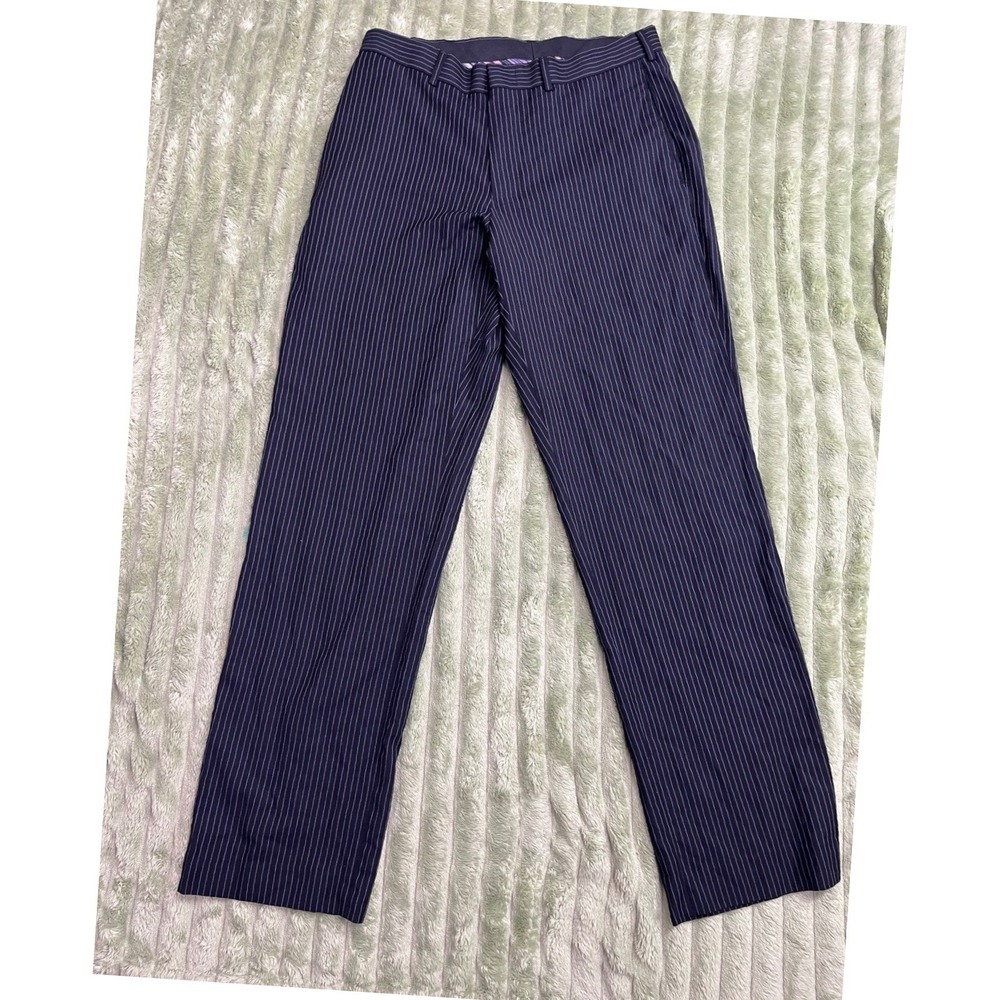 Billy London Navy Blue Pinstripe Dress Pants Trousers L Womens